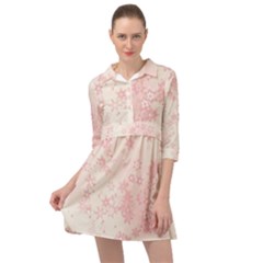 Baby Pink Floral Print Mini Skater Shirt Dress by SpinnyChairDesigns
