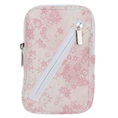 Baby Pink Floral Print Belt Pouch Bag (large) by SpinnyChairDesigns