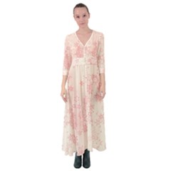 Baby Pink Floral Print Button Up Maxi Dress by SpinnyChairDesigns