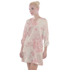 Baby Pink Floral Print Open Neck Shift Dress