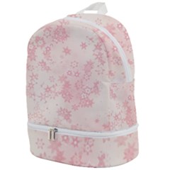 Baby Pink Floral Print Zip Bottom Backpack by SpinnyChairDesigns