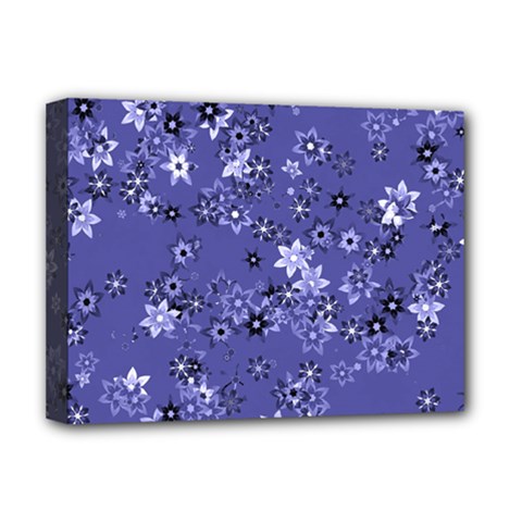 Slate Blue With White Flowers Deluxe Canvas 16  X 12  (stretched)  by SpinnyChairDesigns