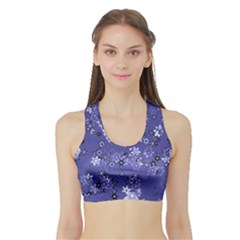 Slate Blue With White Flowers Sports Bra With Border by SpinnyChairDesigns