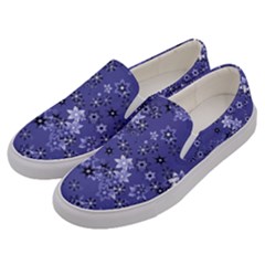 Slate Blue With White Flowers Men s Canvas Slip Ons by SpinnyChairDesigns