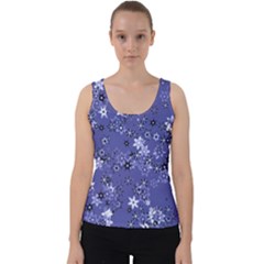 Slate Blue With White Flowers Velvet Tank Top by SpinnyChairDesigns