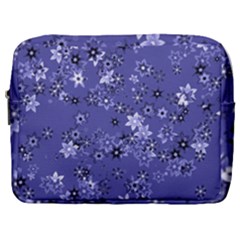 Slate Blue With White Flowers Make Up Pouch (large) by SpinnyChairDesigns