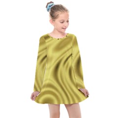 Golden Wave  Kids  Long Sleeve Dress by Sabelacarlos