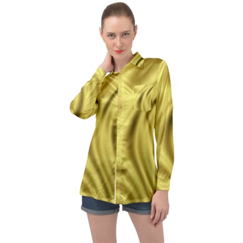 Golden Wave  Long Sleeve Satin Shirt by Sabelacarlos