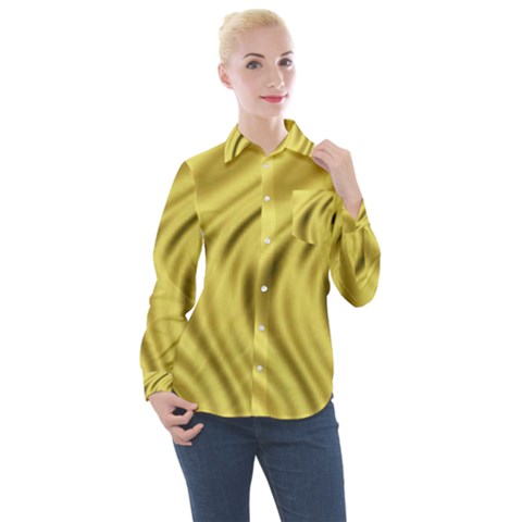 Golden Wave  Women s Long Sleeve Pocket Shirt by Sabelacarlos