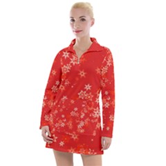 Red And White Flowers Women s Long Sleeve Casual Dress by SpinnyChairDesigns