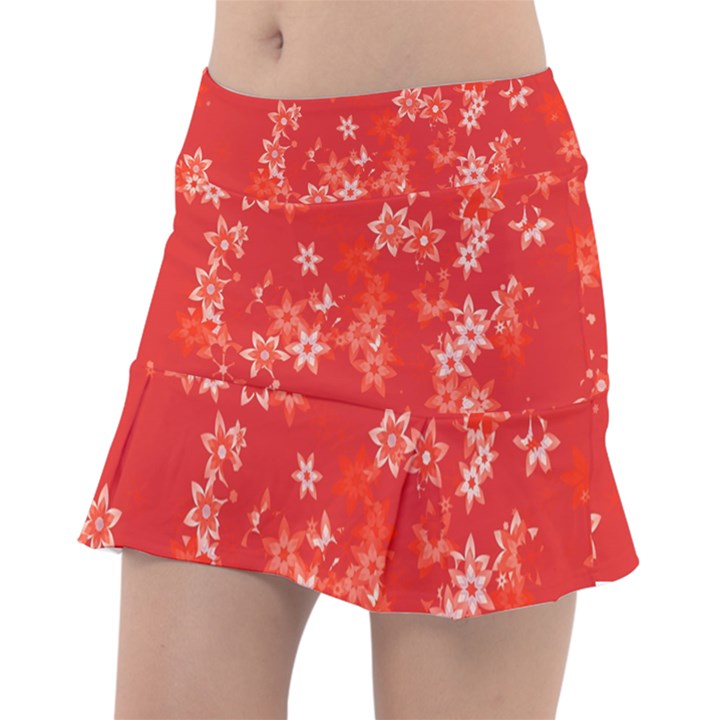 Red and White Flowers Tennis Skorts