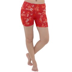 Red And White Flowers Lightweight Velour Yoga Shorts by SpinnyChairDesigns