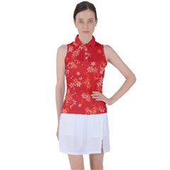 Red And White Flowers Women s Sleeveless Polo Tee by SpinnyChairDesigns