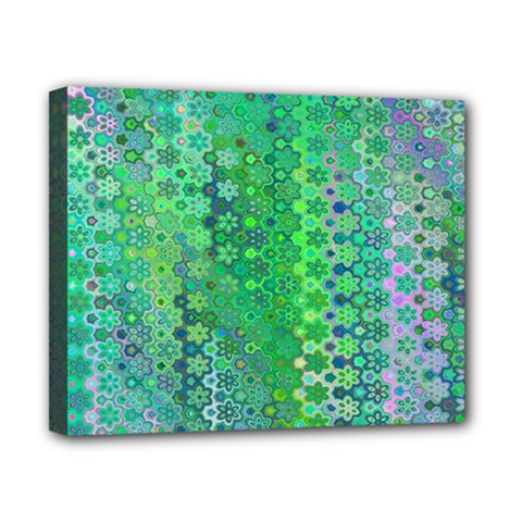 Boho Green Floral Print Canvas 10  X 8  (stretched) by SpinnyChairDesigns