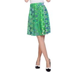 Boho Green Floral Print A-line Skirt by SpinnyChairDesigns