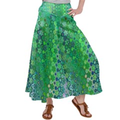 Boho Green Floral Print Satin Palazzo Pants by SpinnyChairDesigns