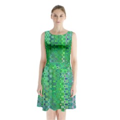 Boho Green Floral Print Sleeveless Waist Tie Chiffon Dress by SpinnyChairDesigns