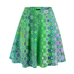 Boho Green Floral Print High Waist Skirt by SpinnyChairDesigns