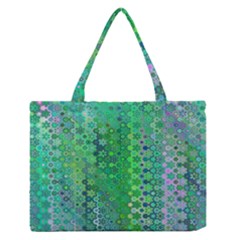 Boho Green Floral Print Zipper Medium Tote Bag