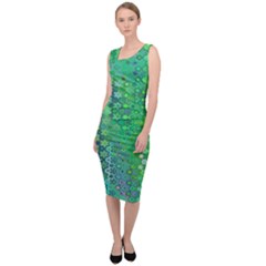 Boho Green Floral Print Sleeveless Pencil Dress by SpinnyChairDesigns