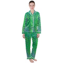 Boho Green Floral Print Satin Long Sleeve Pyjamas Set