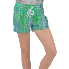 Boho Green Floral Print Velour Lounge Shorts by SpinnyChairDesigns