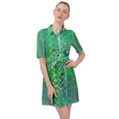 Boho Green Floral Print Belted Shirt Dress by SpinnyChairDesigns