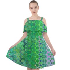 Boho Green Floral Print Cut Out Shoulders Chiffon Dress by SpinnyChairDesigns