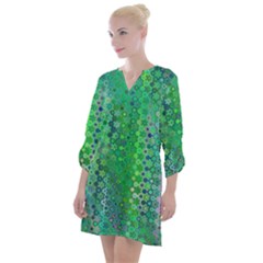 Boho Green Floral Print Open Neck Shift Dress by SpinnyChairDesigns