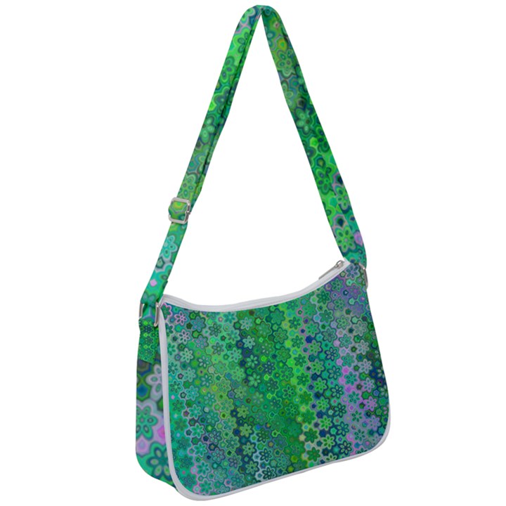 Boho Green Floral Print Zip Up Shoulder Bag