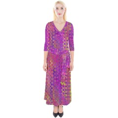 Boho Fuchsia Floral Print  Quarter Sleeve Wrap Maxi Dress by SpinnyChairDesigns