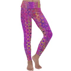 Boho Fuchsia Floral Print  Kids  Lightweight Velour Classic Yoga Leggings by SpinnyChairDesigns