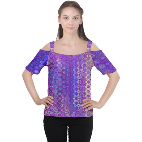 Boho Purple Floral Print Cutout Shoulder Tee by SpinnyChairDesigns