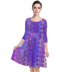 Boho Purple Floral Print Quarter Sleeve Waist Band Dress by SpinnyChairDesigns