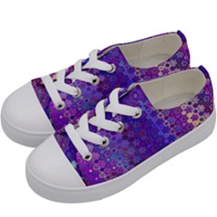 Boho Purple Floral Print Kids  Low Top Canvas Sneakers by SpinnyChairDesigns