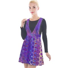 Boho Purple Floral Print Plunge Pinafore Velour Dress by SpinnyChairDesigns