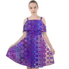 Boho Purple Floral Print Cut Out Shoulders Chiffon Dress by SpinnyChairDesigns