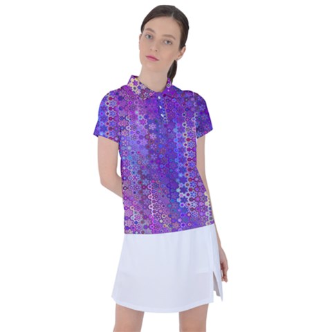 Boho Purple Floral Print Women s Polo Tee by SpinnyChairDesigns