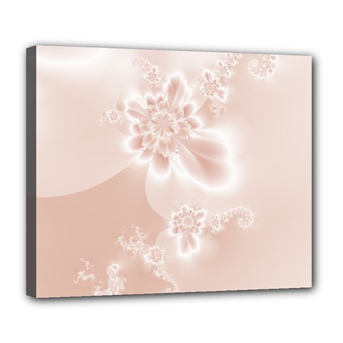 Tan White Floral Print Deluxe Canvas 24  X 20  (stretched) by SpinnyChairDesigns