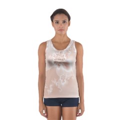 Tan White Floral Print Sport Tank Top  by SpinnyChairDesigns