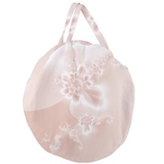 Tan White Floral Print Giant Round Zipper Tote by SpinnyChairDesigns