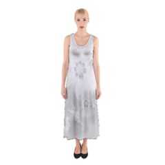 Wedding White Floral Print Sleeveless Maxi Dress by SpinnyChairDesigns