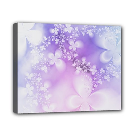 White Purple Floral Print Canvas 10  X 8  (stretched) by SpinnyChairDesigns