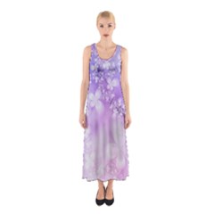 White Purple Floral Print Sleeveless Maxi Dress by SpinnyChairDesigns