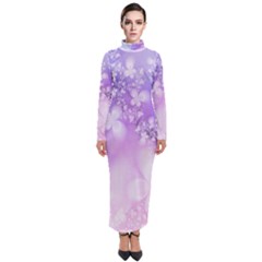 White Purple Floral Print Turtleneck Maxi Dress by SpinnyChairDesigns