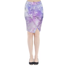 White Purple Floral Print Midi Wrap Pencil Skirt by SpinnyChairDesigns