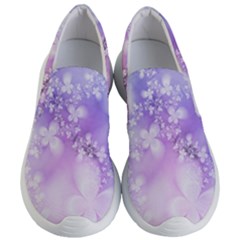 White Purple Floral Print Women s Lightweight Slip Ons by SpinnyChairDesigns