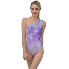 White Purple Floral Print To One Side Swimsuit by SpinnyChairDesigns