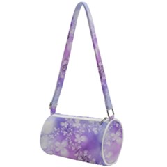 White Purple Floral Print Mini Cylinder Bag by SpinnyChairDesigns