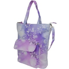 White Purple Floral Print Shoulder Tote Bag by SpinnyChairDesigns